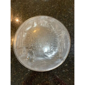 Libbey Vintage Embossed‎ Village Scene Round Glass Christmas Platter